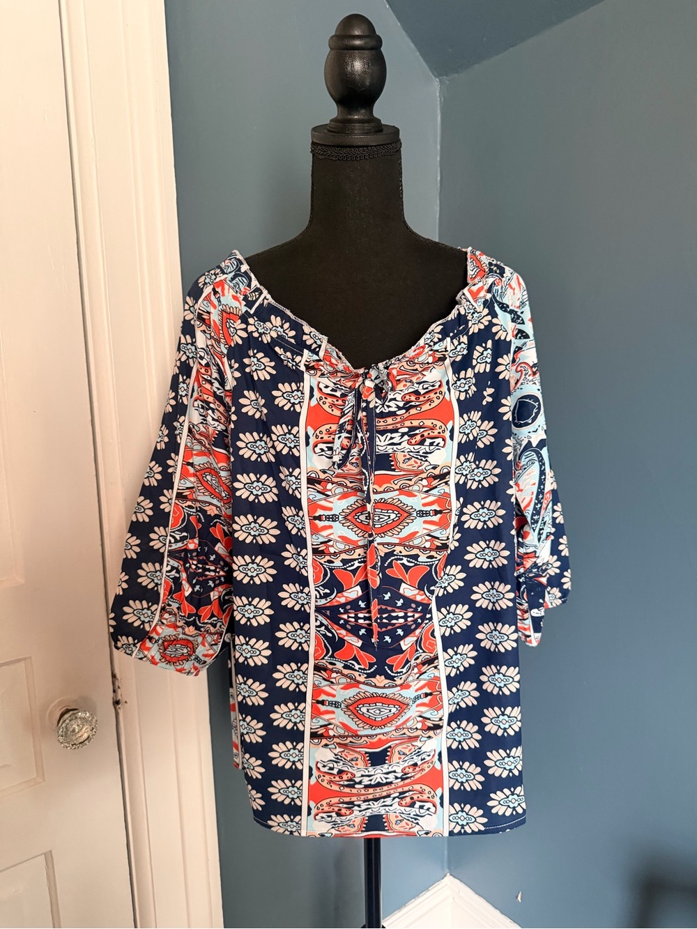 Navy Floral & Paisley Blouse